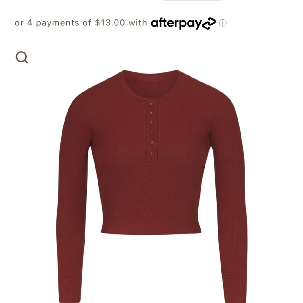 Skims cotton rib Henley in sangria